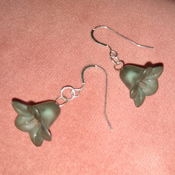 Solid 925 REAL Sterling Silver Wires Smoky Blue Flower Drop Floral Earrings New - Picture 3 of 7